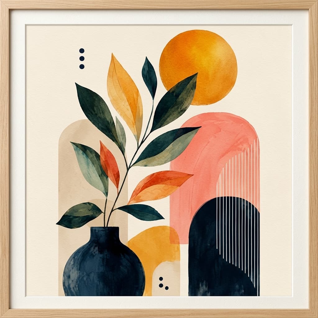 Framed painting with a maroon mat